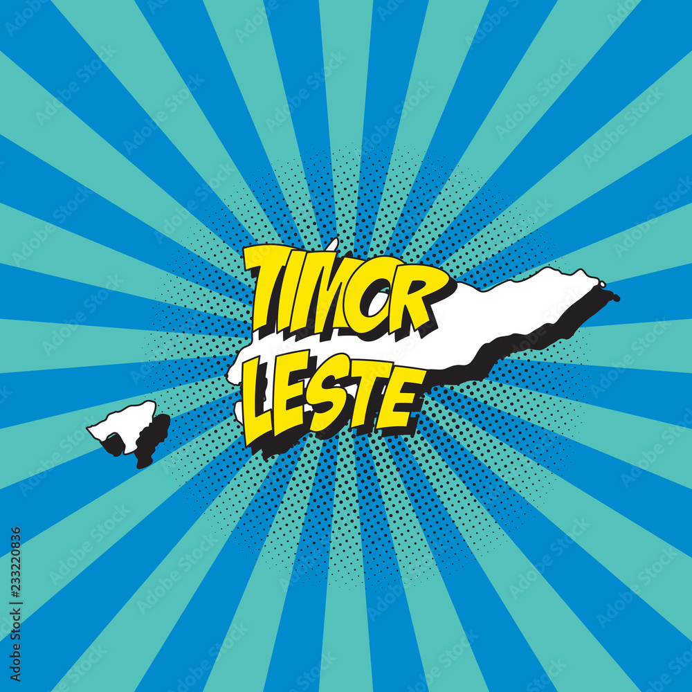 Poster map of east timor in retro pop art style with radial lines and halftone dots. vector illustration ea