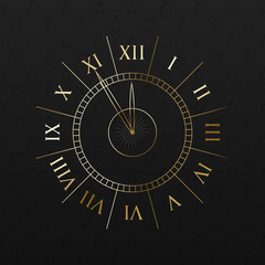 Christmas and New Year background with golden shiny clock.