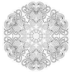 Outline round floral pattern for coloring book page. Antistress for adults and children. Doodle ornament in black and white.