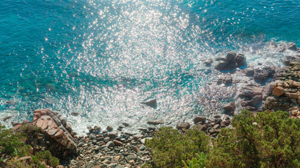 View of the cliff near Villasimius beach at summer