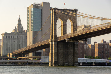 The Brooklyn bridge and New York city Lower Manhattan skyline