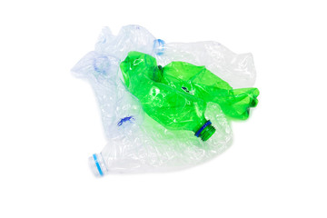 Waste from plastic bottles for recycling will be recycled, Concept of recycling the Empty used plastic bottle isolated white background 