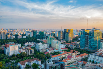 Fototapeta na wymiar aerial view in ho chi Minh city in the morning