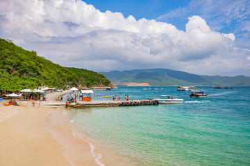 Fototapeta na wymiar Wharf on the island in Nha Trang sea