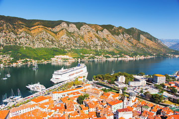 Great view of Kotor bay (Boka Kotorska) in sunny day.