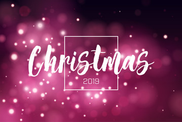 Christmas background 2019 with pink magic bokeh sparkle glitter lights. Abstract defocused circular New Year background design. Elegant, shiny, purple background. EPS 10.