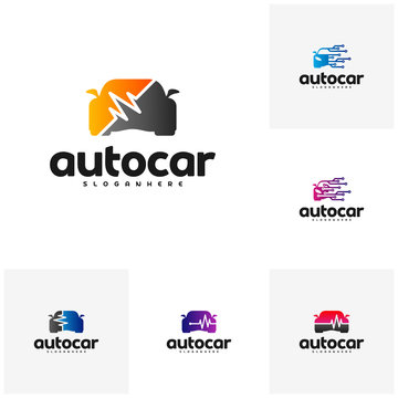 Set of Car pulse logo template. Car Repair Logo Template. Auto car logo repair. Car tech logo