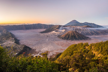 Mount Bromo at sunrise in Bromo Tengger Semeru National Park, East Java, Indonesia.