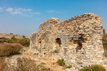 Fototapeta na wymiar Ruins of the ancient helenistic city of Miletus located near the modern village of Balat in Aydn Province, Turkey. Roman Baths.