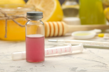 Various medicines for flu and cold remedies on a white wooden table .. Cold. diseases. cold. flu.