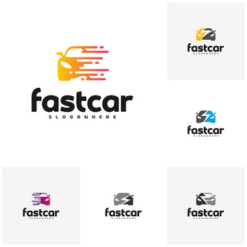 Set Of Fast Car Automotive Logo Design Template. Electric Car Logo Vector