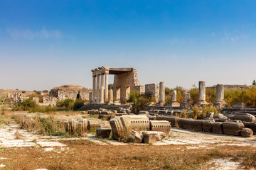 Ruins of the ancient helenistic city of Miletus located near the modern village of Balat in Aydn Province, Turkey.  The Ionic Stoa.