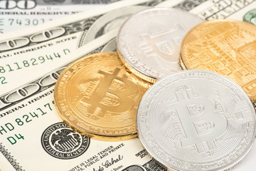 Bitcoin coins with dollars