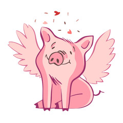 Funny pig. Isolated on white. Cute vector illustration. Symbol of the year in the Chinese calendar.