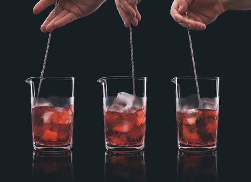Stirring Negroni Cocktail