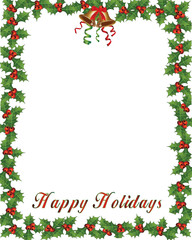 Background-Christmas Holly with Bells-Happy Holidays