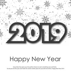 Happy New Year or Christmas greeting card with falling snowflakes. 2019. Vector