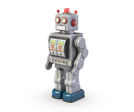 3d illustration of vintage robot toy isolated on white.