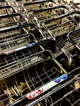 Luggage trolley carts at the airport