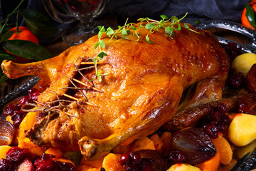 Tasty Duck roasted with thyme and Apple