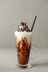 Iced coffee with chocolate with cream