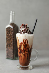 Iced coffee with chocolate with cream