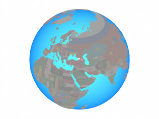 Georgia with national flag on blue political globe. 3D illustration isolated on white background.