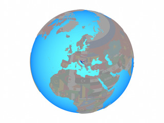Croatia with national flag on blue political globe. 3D illustration isolated on white background.
