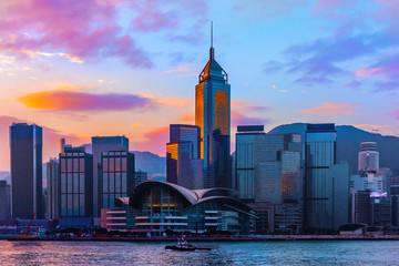  sunrise of Victoria Harbour in Hong Kong.