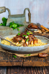 Chicken, date and honey tajine with couscous