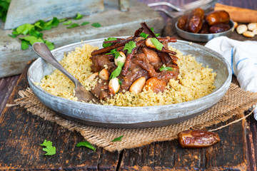 Chicken, date and honey tajine with couscous