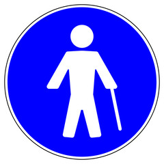 nsrb1 NewSignRoundBlue nsrb - german - Senioren willkommen / Mensch mit Gehstock / Alte Leute - english - seniors welcome / human with cane / walking stick / elderly people - blue xxl g6766