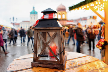 Street Lantern on Christmas Market at Gendarmenmarkt in Winter Berlin Germany
