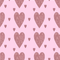 pattern with hearts and flowers. cute swirly hearts seamless background