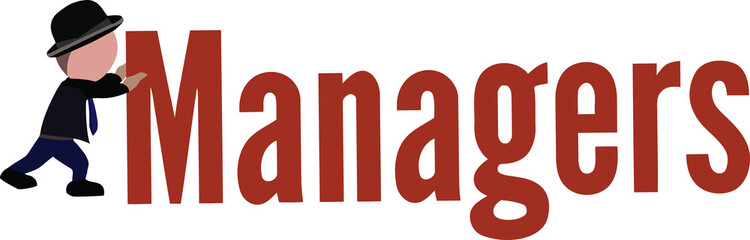 persona a piedi spinge la scritta manager