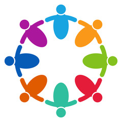 Vector graphic group connection logo.Eight people in the circle.logo team work