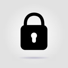 Lock vector icon on gray background with soft shadow