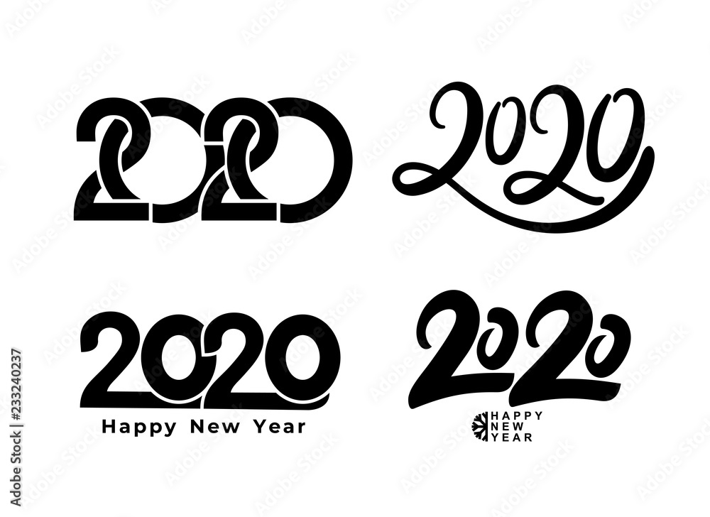 Fototapete big set of 2020 text design pattern. collection of happy new year and happy holidays. vector illustr