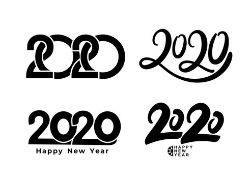 Big Set of 2020 text design pattern. Collection of Happy New Year and happy holidays. Vector illustration. Isolated on white background.