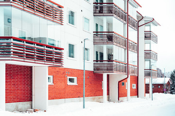 Block of apartment residential buildings complex at winter Rovaniemi