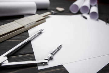 Building drawings on the table at the architect