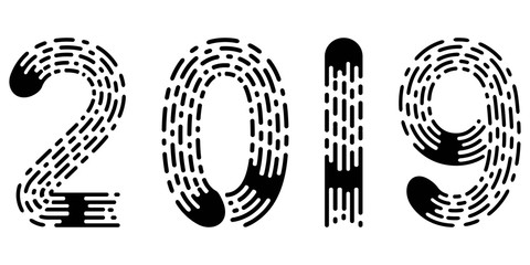 Fototapeta premium 7491548 2019 lettering figure year fingerprint style font, vector number 2019 new year hand drawn lettering calligraphy vintage subtle grunge