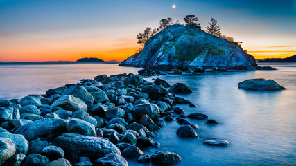 Sunset over Whyte Cliff, West Vancouver, beautiful British Columbia, Canada.