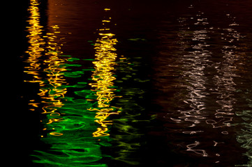 Reflection of colored lights on the water