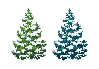 Realistic vector illustration of fir tree in snow on white background. Green and blue fluffy pines, isolated on white background 1.1