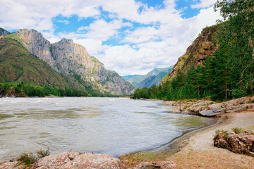 Fototapeta na wymiar Nature with Altai mountains and Katun River in Siberia