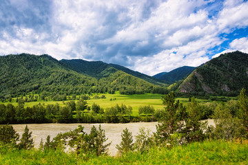 Nature of Altai mountains with Katun River Siberia
