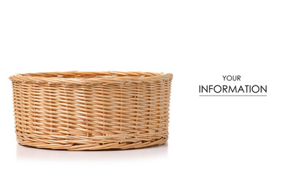 Wicker basket empty pattern on white background isolation