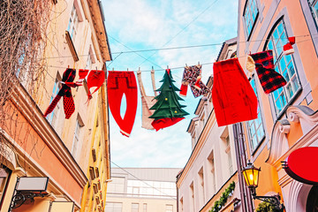 Christmas installation in Old city in Riga in Latvia
