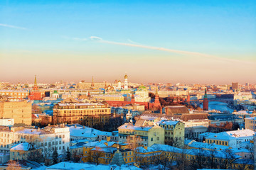 Aerial view of Kremlin and Moscow winter